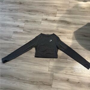 Gymshark Charcoal Cropped Long Sleeve Top - Small
